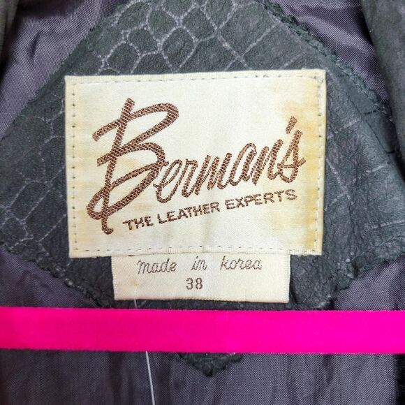 Vintage 80s Bermans Black Reptile Print Suede Leather Blazer Jacket - Picture 8 of 8